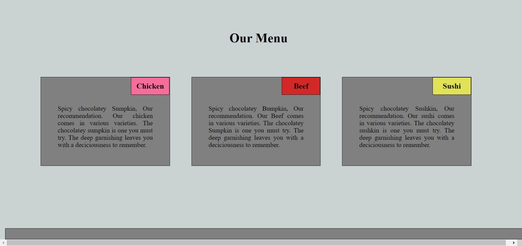 Menu page